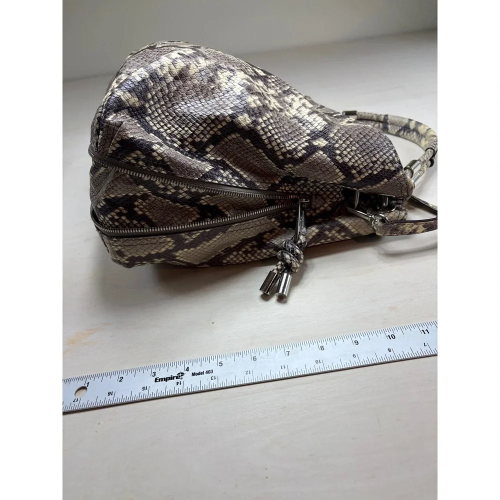 Michael‎ Kors Snakeskin Embossed Leather Shoulder Bag Grey Beige Hobo